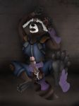  2018 5_toes anthro balls black_nose claws clothed clothing digital_media_(artwork) disembodied_hand erection fur guardians_of_the_galaxy heyitsheaps hindpaw looking_at_viewer male marvel nude open_mouth pawpads paws penis rocket_raccoon simple_background solo toe_claws toes 