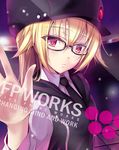  bad_id bad_pixiv_id blonde_hair cover cover_page fukai_ryousuke glasses hat long_hair looking_at_viewer lunako_(fukai_ryousuke) necktie original red_eyes shirt solo 