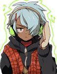  bad_id bad_pixiv_id blue_hair face gloves hair_over_one_eye headphones hood hoodie inazuma_eleven_(series) inazuma_eleven_go kurama_norihito lowres male_focus musical_note rococolove solo upper_body white_background 