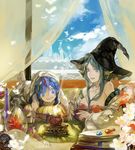  1girl aladdin_(magi) aqua_hair bare_shoulders barefoot blue_eyes blue_hair braid breasts hat long_hair magi_the_labyrinth_of_magic medium_breasts noir_(ibaraki) shell shell_bikini witch_hat yamuraiha 