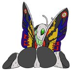  big_butt butt butterfly_wings canime female green_eyes green_hair hair insect looking_at_viewer looking_back moth mothra plain_background presenting rainbow_mothra raine rebirth_of_mothra_(series) white_background wings young 