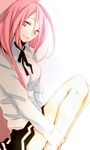  bad_id bad_pixiv_id kuroko_no_basuke long_hair looking_at_viewer momoi_satsuki pink_eyes school_uniform sitting skirt smile solo tsukimori_usako 