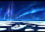  aurora dog husky ice lying megatruh night night_sky original scenery sky star star_(sky) water 