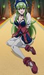  1boy blush bondage breasts cleavage green_hair ixion_saga large_breasts legs maid mariandale naughty_face newhalf shibari stitched thighhighs trap 