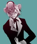  animal_ears bad_id bad_pixiv_id badge blood blue_background fingernails formal grin hair_over_one_eye hat heart_no_kuni_no_alice hirota_yoda long_sleeves looking_at_viewer male_focus monochrome mouse_ears necktie pierce_villiers simple_background smile solo suit 
