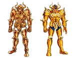  80s araki_shingo armor brazilian bull_horns cape comparison dark_skin gold gold_saints helmet himeno_michi horns knight kurumada_masami muscle oldschool saint_seiya taurus_aldebaran zodiac 