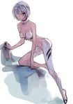  ayanami_rei bandages bare_shoulders kuzuvine midriff navel neon_genesis_evangelion red_eyes shoes short_hair single_shoe solo torn_clothes 