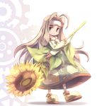  antenna_hair blush_stickers boots flower fusionist_(phantom_brave) goggles goggles_on_head long_hair nekoguruma phantom_brave purple_hair skirt smile solo sunflower 