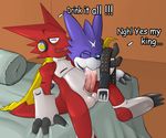  bed cape cum digimon dragon dreiker gay gumdramon male penis shoutmon sucking text 