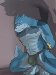  anthro biceps bound bulge canine gay inukami male mammal muscles nipples pecs shadow snap surprise sweat thong underwear undressing unknown_artist wolf 