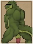  alligator amwulf anthro anus back balls biceps big_penis censored erection fangs frank_(amwulf) green_skin male muscles nude penis reptile scalie solo 