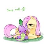  cute cutie_mark dragon english_text equine eyes_closed female feral fluttershy_(mlp) friendship_is_magic fur grass green_eyes hair horse male mammal my_little_pony pegasus pink_hair pony purple_scales scalie sleeping spike_(mlp) text wings yellow_fur young 