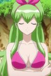  1boy animated animated_gif bikini bow breasts cleavage finger_to_mouth green_hair ixion_saga large_breasts lowres mariandale newhalf swimsuit trap 