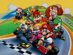  1girl 2boys bowser donkey_kong_jr. koopa_troopa luigi mario mario_(series) mario_kart multiple_boys nintendo official_art outdoors princess_peach super_mario_bros. super_mario_kart toad toad_(mario) yoshi 