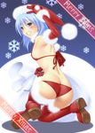  ass ayato bad_id bad_pixiv_id bikini blue_hair blush boots breasts butt_crack christmas covered_nipples elbow_gloves gloves grin hat highres lyrical_nanoha magic_circle mahou_shoujo_lyrical_nanoha_strikers merry_christmas numbers_(nanoha) red_gloves red_legwear sack santa_hat sein_(nanoha) skindentation small_breasts smile snowflakes solo swimsuit thighhighs 