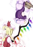  ascot blonde_hair book flandre_scarlet hat leon_(mikiri_hassha) long_hair multiple_girls patchouli_knowledge profile purple_eyes purple_hair red_eyes side_ponytail smile touhou upper_body wings 