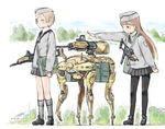  coh garrison_cap grass gun hat mountain multiple_girls pantyhose recycle_army robot tree weapon yellow_eyes 
