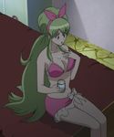  1boy animated animated_gif bikini bow breasts cleavage embarrassed green_hair ixion_saga large_breasts legs mariandale newhalf sarong swimsuit trap 