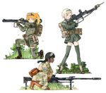  aiming anti-materiel_rifle anti-tank_rifle backpack bad_id bad_pixiv_id bag bangs black_hair boots braid bug butterfly camouflage coh cross-laced_footwear dark_skin france grass green_legwear gun hairband insect lace-up_boots m18_recoilless_rifle mars_expedition military military_uniform multiple_girls one_knee orange_eyes parted_bangs piat pouch recoilless_rifle rifle silver_hair sniper_rifle thighhighs twin_braids twintails uniform weapon zettai_ryouiki 