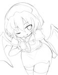  greyscale hadurin_(zdmzy) highres lineart monochrome nurse one_eye_closed remilia_scarlet short_hair solo stethoscope thighhighs touhou wings 