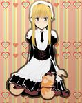  androgynous bad_id bad_pixiv_id blonde_hair blush heart lansfalu long_hair looking_at_viewer maid male_focus solo umineko_no_naku_koro_ni ushiromiya_lion 