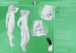  2018 anthro balls black_penis canine description english_text erection french_flag fur hair humanoid_penis imako_white looking_at_viewer male mammal model_sheet nude osuushi_x_imako penis simple_background smile solo text white_balls white_fur white_hair wolf 