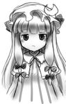  :&lt; bad_id bad_pixiv_id greyscale hadurin_(zdmzy) hat highres looking_at_viewer monochrome no_nose patchouli_knowledge sketch solo touhou upper_body white_background 
