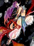  faris_scherwiz final_fantasy final_fantasy_v fire from_side jumping long_hair mystic_knight pants ponytail purple_hair rincopix solo tegaki vest 