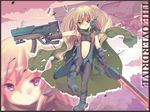  anyannko blonde_hair blue_eyes gloves green_scarf gun highres navel original pantyhose scarf solo sword weapon 