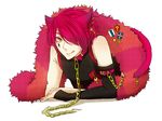  animal_ears baa_lamb bad_id bad_pixiv_id badge boris_airay cat_ears catboy chain collar ear_piercing feather_boa gloves hair_over_one_eye heart_no_kuni_no_alice jewelry male_focus piercing pink_hair smile solo tail tattoo tongue yellow_eyes 