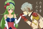  2boys bare_shoulders blush bow breasts erecpyle_dukakis green_hair ixion_saga large_breasts mariandale multiple_boys newhalf translated trap white_hair yaoi 