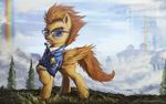  abstract_background amber_eyes clothing cutie_mark equine eyewear female feral friendship_is_magic fur hair horse huussii looking_at_viewer mammal my_little_pony orange_fur orange_hair pegasus pony rainbow solo spitfire_(mlp) sunglasses watch whistle wings wonderbolts_(mlp) 