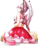  alternate_hairstyle ark_ardjet_zoe ass bad_id bad_pixiv_id breasts cheerleader from_behind fujiwara_no_mokou highres long_hair looking_back medium_breasts panties pink_panties pom_poms ponytail red_eyes simple_background sitting solo touhou underwear wariza white_background 