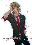  alternate_costume bad_id bad_pixiv_id barnaby_brooks_jr blonde_hair blue_eyes confetti engrish glasses hand_on_own_face highres male_focus mamita one_eye_closed ranguage solo tiger_&amp;_bunny 