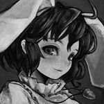  animal_ears bunny_ears extra_ears greyscale inaba_tewi jewelry junly looking_at_viewer monochrome necklace nose short_hair sketch smile solo touhou 