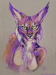  anthro feline female lavacat looking_at_viewer lynx mammal simple_background solo whiskers yellow_eyes 