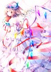  bare_shoulders blonde_hair blush bouquet dress flandre_scarlet flower hat holding red_eyes red_flower red_rose riichu rose side_ponytail smile solo touhou white_dress wings 