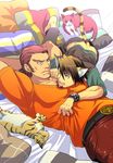  animal_ears antonio_lopez bad_id bad_pixiv_id bed bracelet brown_eyes brown_hair cat cat_ears chest_hair dark_skin dark_skinned_male facial_hair green_eyes jewelry kaburagi_t_kotetsu kemonomimi_mode kreuz961 multiple_boys pillow stubble tiger_&amp;_bunny vest waistcoat watch wristwatch 