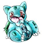  autofellatio bulbasaur erection green_body male masturbation penis plain_background pok&eacute;mon precum red_eyes solo tranquilmyst white_background 