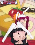  1boy 1girl anal ass ass_grab ass_juice bangs bleach blunt_bangs blush breasts carrying dokugamine_riruka finger_to_mouth grin happy_sex held_up highres kurosaki_ichigo looking_at_viewer panties panty_pull penis pink_panties pussy red_eyes red_hair reverse_suspended_congress sex sfan skindentation smile standing thighhighs twintails uncensored underwear white_legwear 