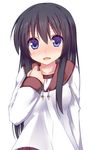  :d black_hair blue_eyes blush collarbone kue long_hair open_mouth original simple_background smile solo white_background 