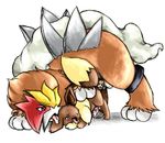  anal balls brown_fur eevee entei gay male plain_background pok&eacute;mon precum size_difference tranquilmyst white_background yellow_eyes 