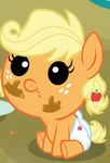 applejack_(mlp) baby blonde_hair cute cute_poisoning diaper equine female feral freckles friendship_is_magic green_eyes hair horse low_res mammal my_little_pony pony screencap young 