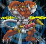  abs anatomically_correct anthro balls biceps big_balls big_penis canine chest_tuft digimon dorulumon drill flexing fur knot male mammal muscles pecs penis pose solo tuft wolfblade 