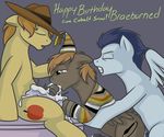  anal_penetration animal_genitalia birthday braeburn_(mlp) cake cum cum_in_mouth cum_inside cutie_mark english_text equine eyes_closed fatalfox fellatio feral food friendship_is_magic gay group group_sex hat horse horsecock male mammal my_little_pony open_mouth oral oral_sex original_character pegasus penetration penis pony sex soarin_(mlp) spitroast text threesome trio umber wing_boner wings wonderbolts_(mlp) 