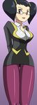  black_hair breasts cleavage glasses nintendo pokemon purple_eyes rioka_(pokemon) smile 