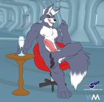  anatomically_correct balls canine canine_penis chair glass knot looking_at_viewer male mammal nintendo penis reclining seductive sitting solo star_fox tongue tongue_out video_games wolf wolf_o&#039;donnell wolf_o'donnell wolfblade 