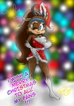  anthro areola big_breasts blue_eyes breasts brown_hair christmas cylia english_text erect_nipples female flashing hair hat holidays horn long_hair looking_at_viewer nipples pussy pussy_juice santa_hat smile text tongue tongue_out unknown_species wet zerbukii 