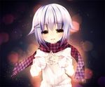  :d bad_id bad_pixiv_id blush brown_eyes idolmaster idolmaster_cinderella_girls kanora koshimizu_sachiko lavender_hair looking_at_viewer open_mouth plaid plaid_scarf scarf short_hair smile solo steepled_fingers sweater upper_body 