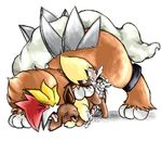  anal balls brown_fur cum cumshot eevee entei gay male orgasm plain_background pok&eacute;mon size_difference tranquilmyst white_background yellow_eyes 